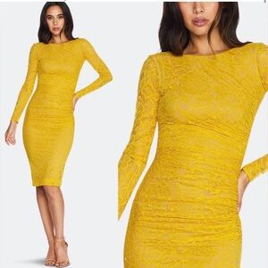 Dress the Populatjon Yellow Lace Long-Sleeve Bodycon Dress size small